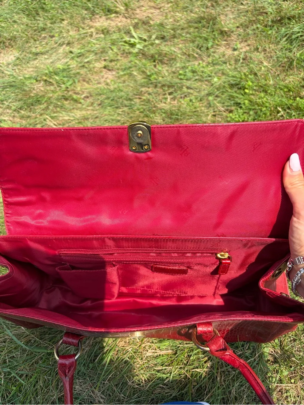 Lauren Ralph Lauren Ruby Croc-Embossed Leather Satchel with Gold Hardware
